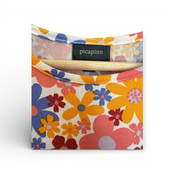 Chaps Floral Ruffle Sleeve Knit Dress - Yellow, Blue, Red - Picture 3 of 5